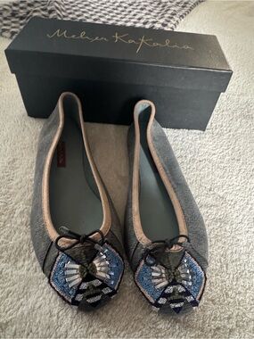 Meher Kakalia Tiki Shimmery Beaded Leather Ballet Flats Size 39